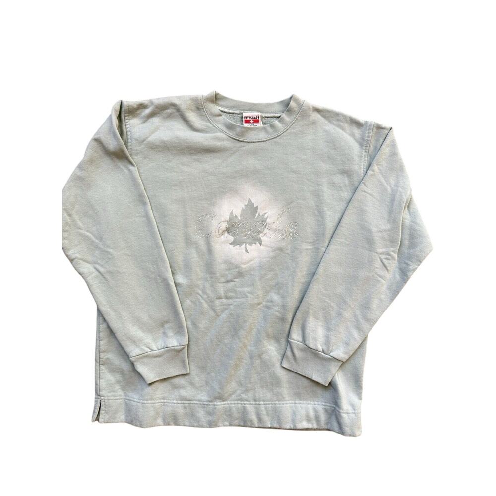 Cityscape Sweatshirt Canada Maple Leaf Rhinestone 90s Vintage Womens Large Green